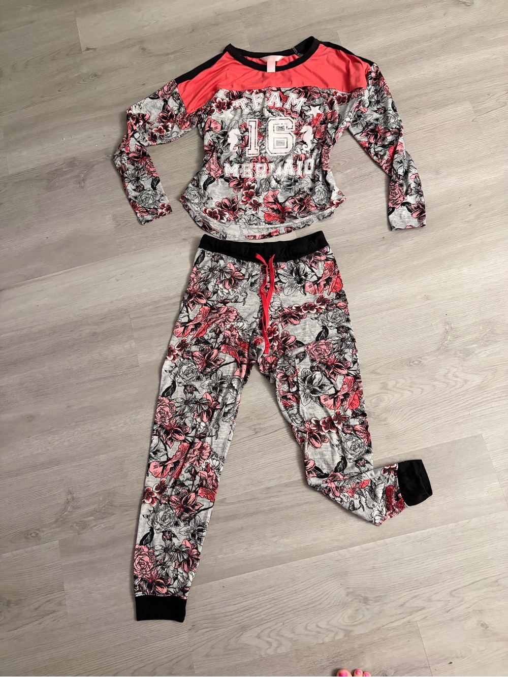Floral Pink & Gray Two-Piece Lounge Set